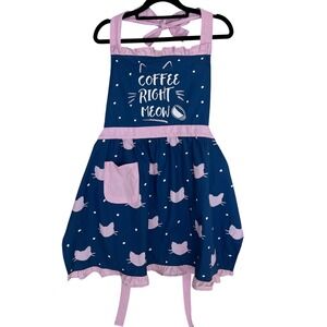 Pantry Apron Coffee Right Meow‎ Cat Print Kitchen Cooking Baking Pink Blue